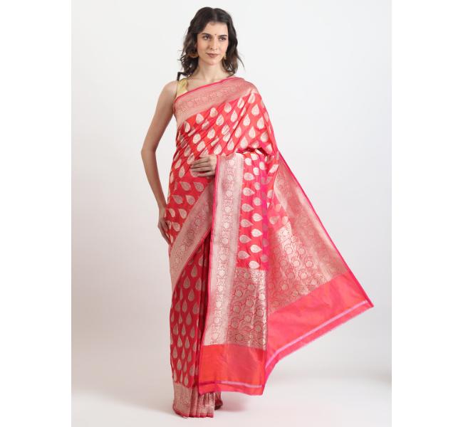 The Weavers Shop By Raavi Brocade Pure Katan Silk Handloom Banarasi Saree With Unstitched Blouse